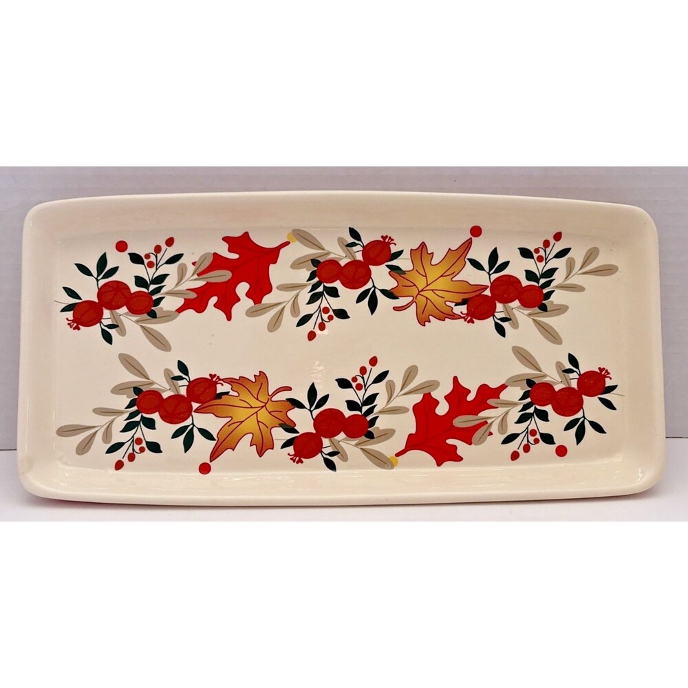 Tag LTD Warm Wishes Ceramic Dessert Platter 12" Rectangular Fall Autumn Leaves
